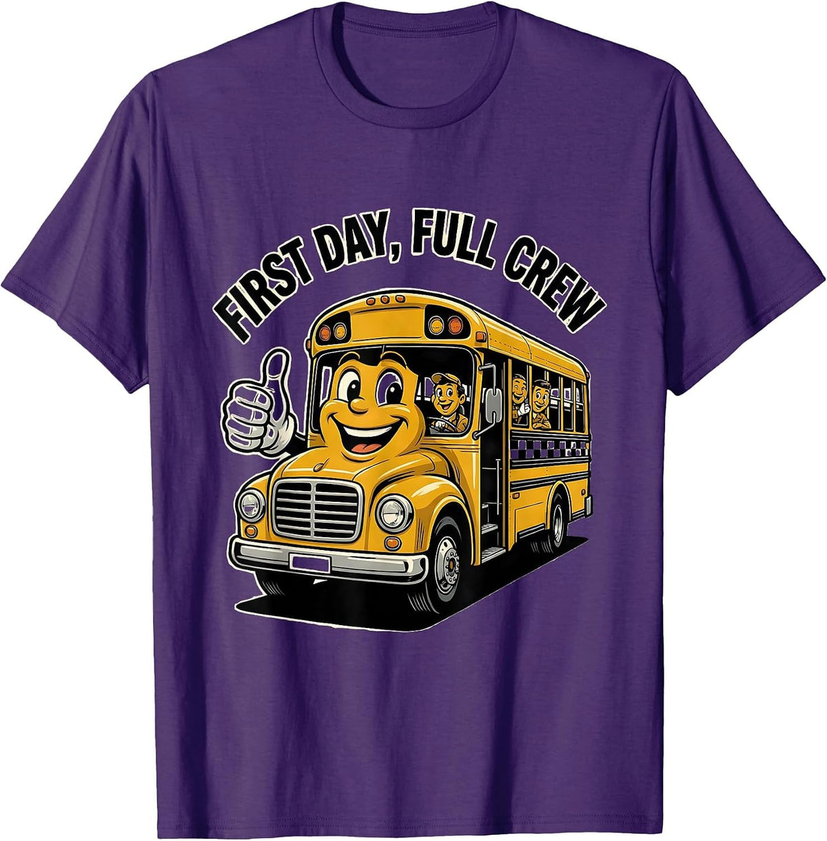 First Day Full Crew Retro School Bus Driver Back To School T-Shirt - Purple