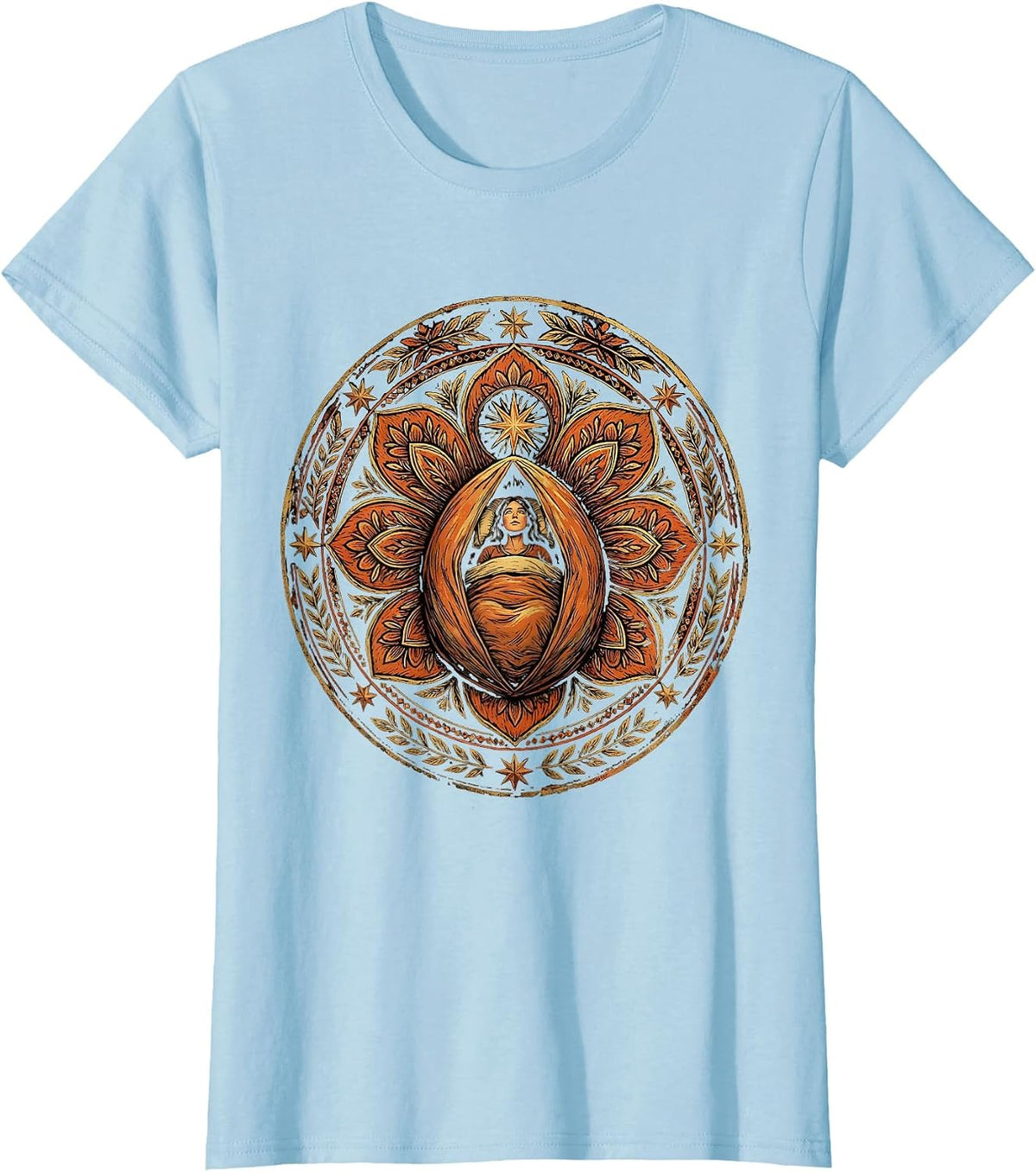 Women's Stargazing Camping Night Sky Illustration T-Shirt - Baby Blue