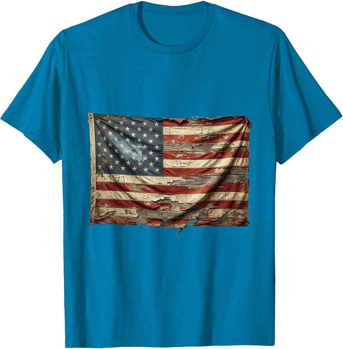 Patriotic Motorcycle Speeding Past Waving Flag T-Shirt - Sapphire Blue