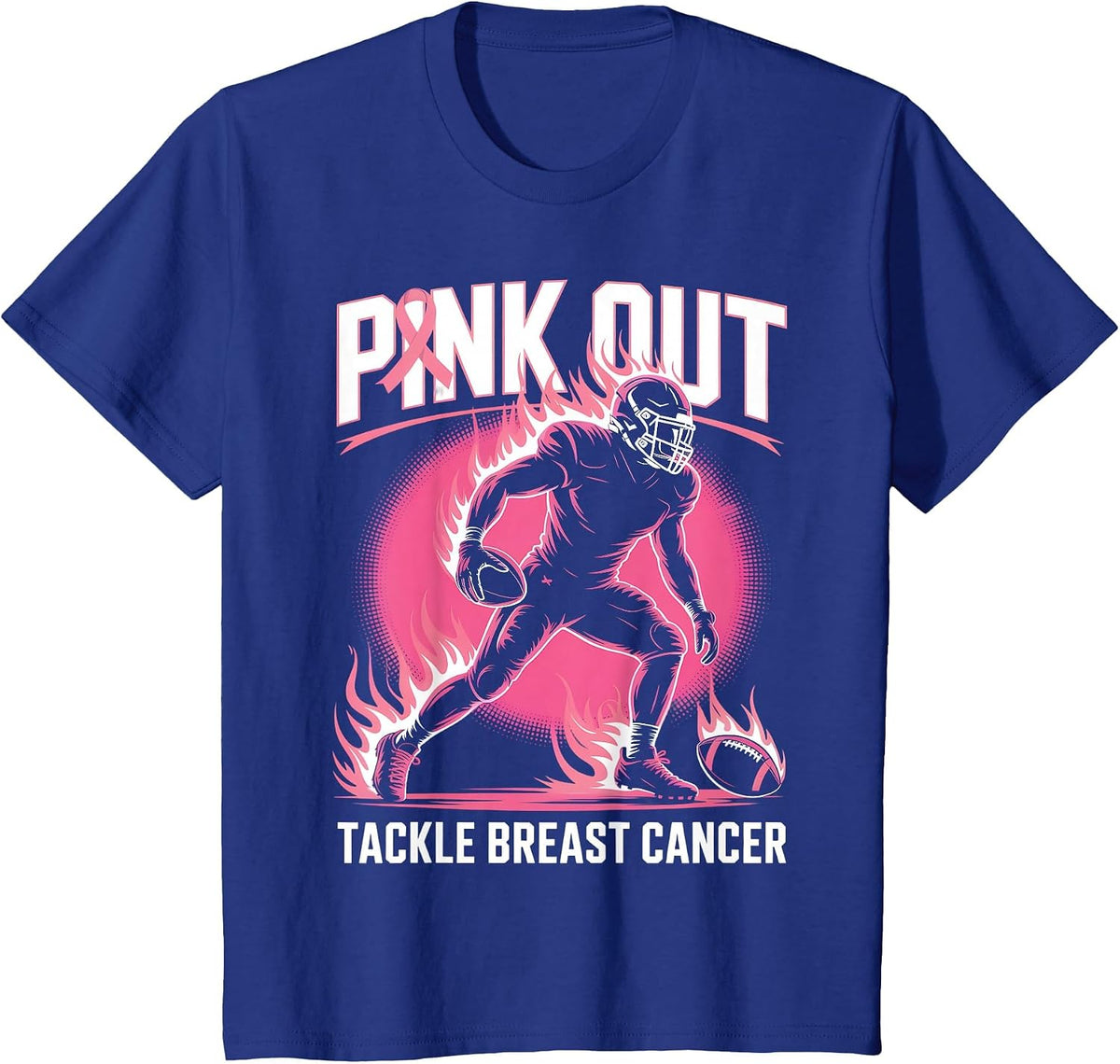 Pink Out Tackle Breast Cancer Team Support American Football T-Shirt - Royal Blue