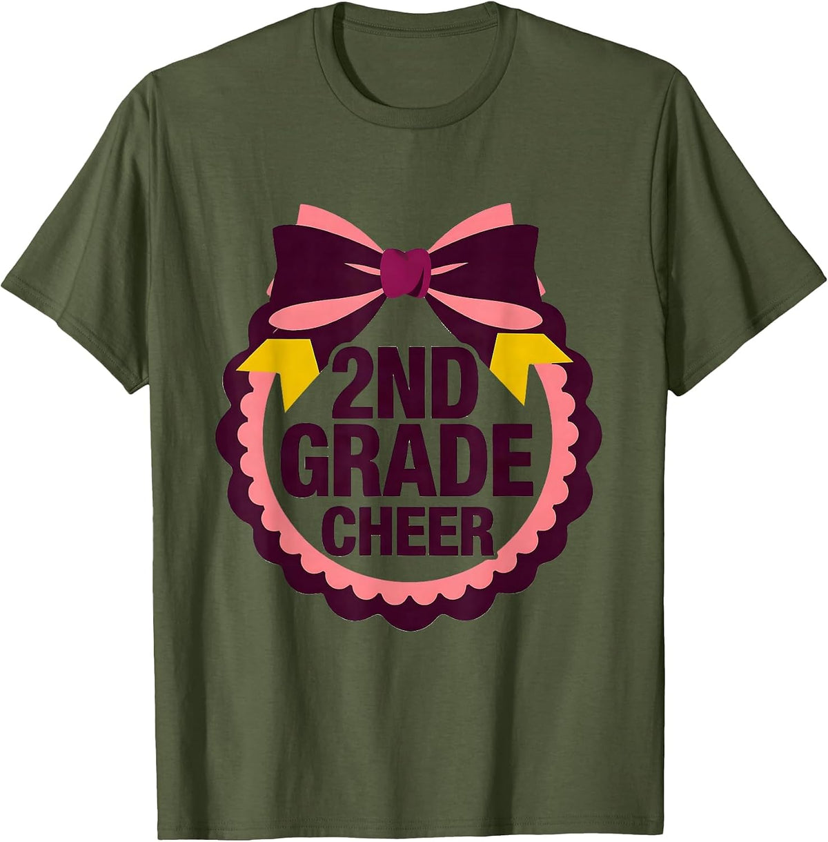 Men's 2nd Grade Cheer Coquette Bow Back to School Second Grade T-Shirt - Olive Green