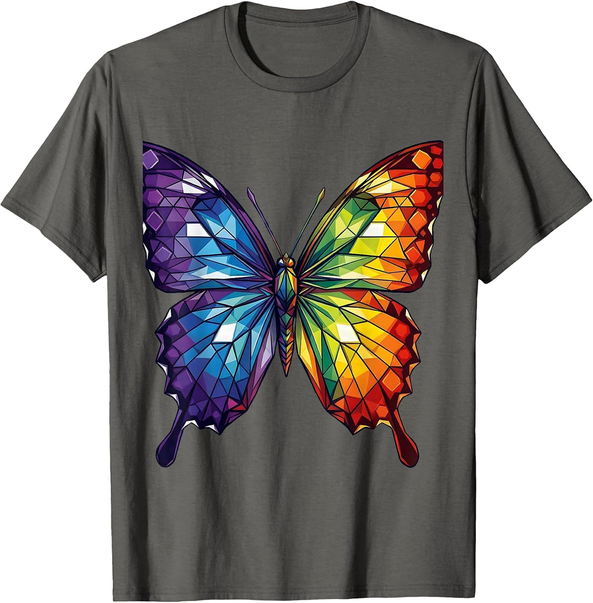 Men's Autism Awareness Rainbow Butterfly Wings Design T-Shirt - Asphalt Grey