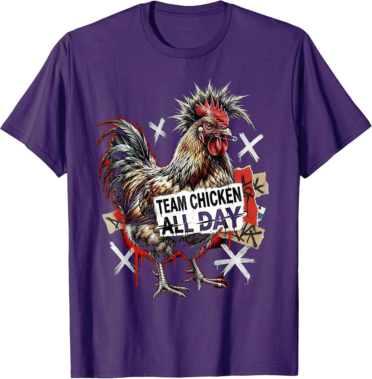 Team Chicken All Day Funny Poultry Fan Design T-Shirt - Purple
