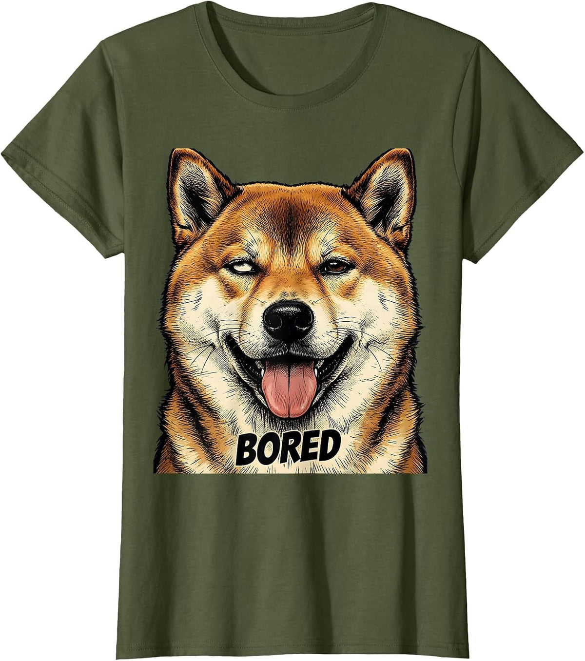 Women's Bored Comic Book Shiba Inu Doge Meme Humor T-Shirt - Olive Green
