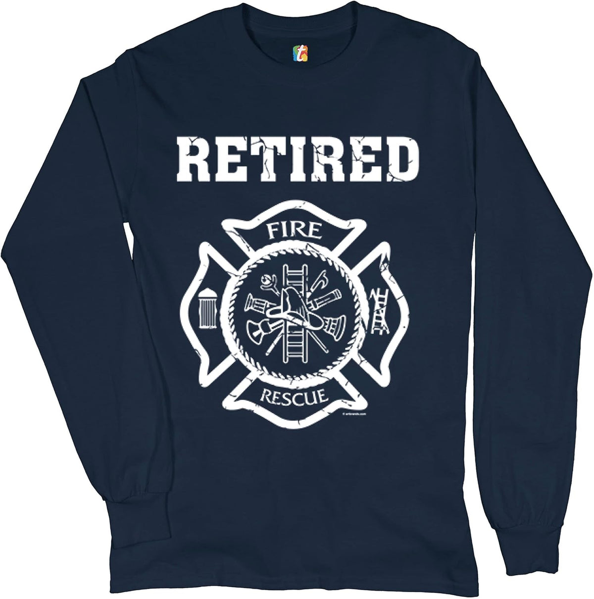 Retired Firefighter Badge Long Sleeve T-Shirt Fire and Rescue Fire Department - Navy Blue