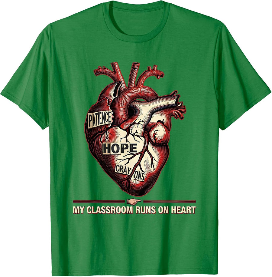 Men's My Classroom Runs On Heart Special Education Teacher T-Shirt - Kelly Green