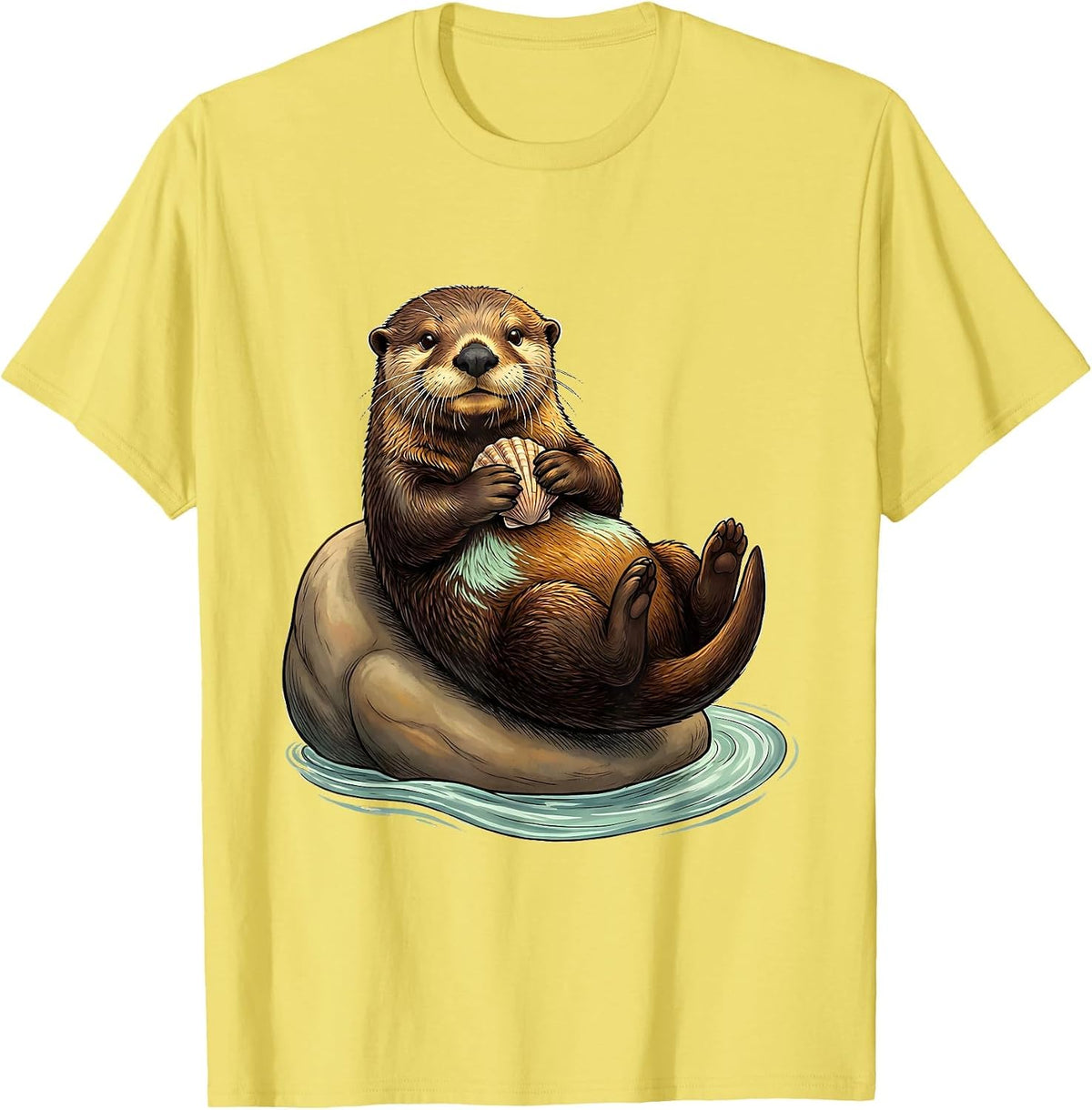 Men's Sea Otter Belly Slide Cute Otter Lover Humor T-Shirt - Lemon Yellow