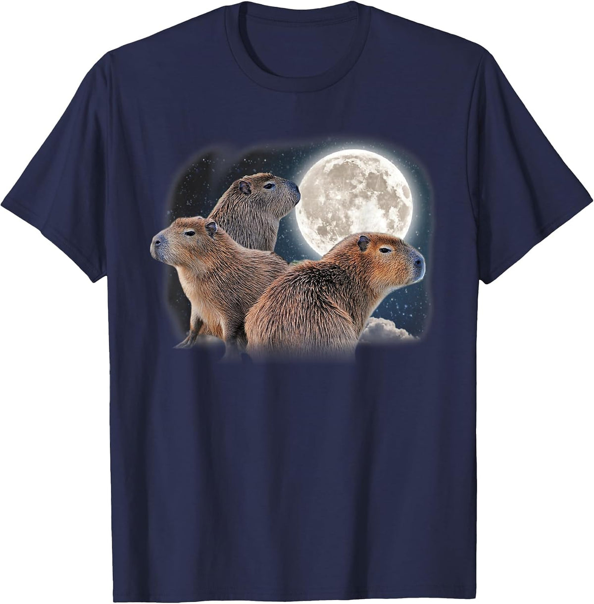 Moon Capybaras Funny Capybara Cute Animal Parody Capibara T-Shirt - Navy Blue