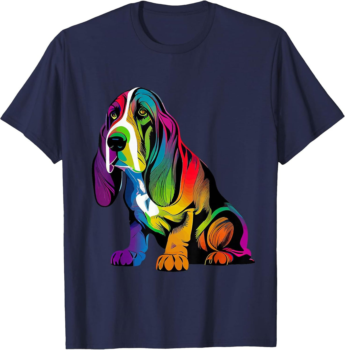 Basset Hound Colorful Pop Art Splash Art Tie Dye T-Shirt - Navy Blue