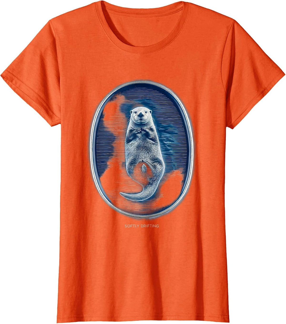 Softly Drifting Cyanotype Sea Otter Animal Lover Humor T-Shirt - Orange