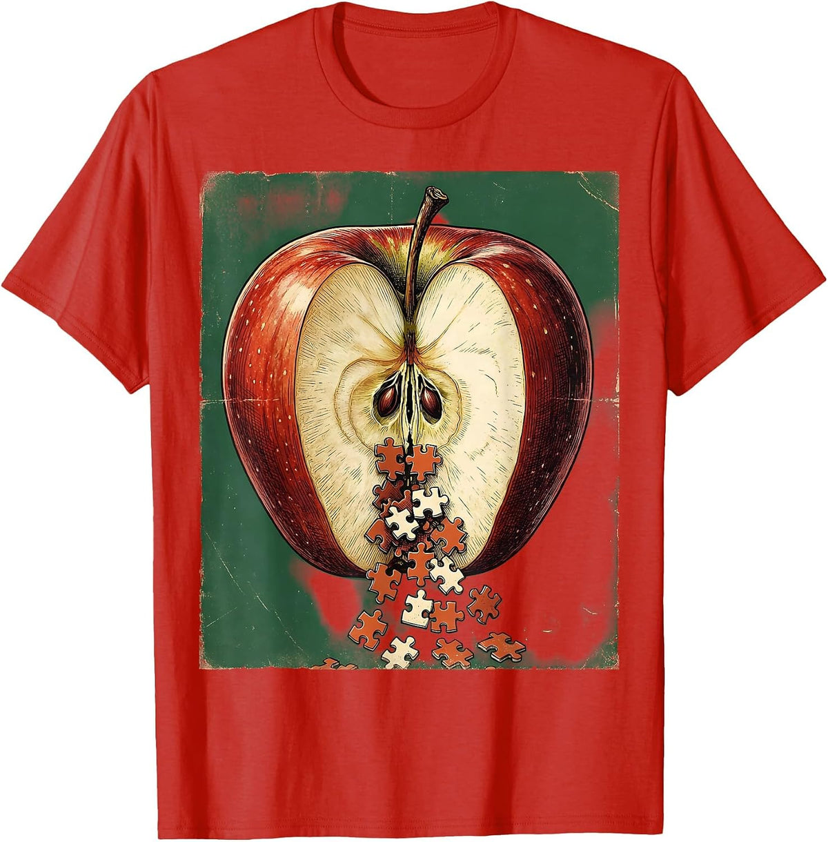 Men's Special Education Teacher Apple Puzzle Piece Graphic T-Shirt - Red