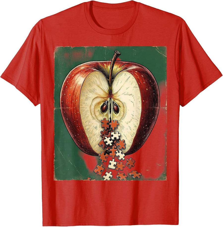 Men's Special Education Teacher Apple Puzzle Piece Graphic T-Shirt - Red