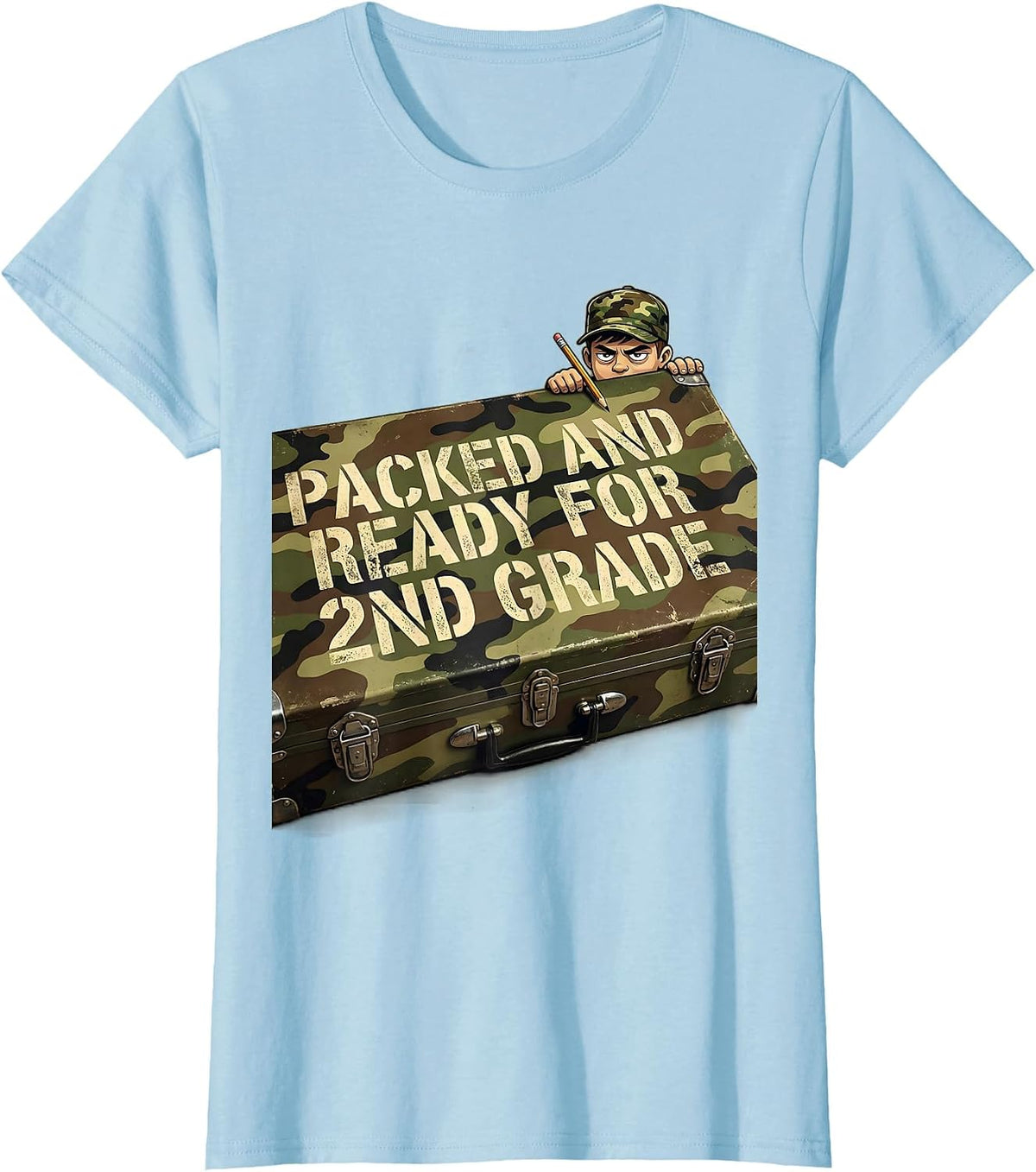 Packed And Ready For 2nd Grade Vintage Camo Back To School T-Shirt - Baby Blue