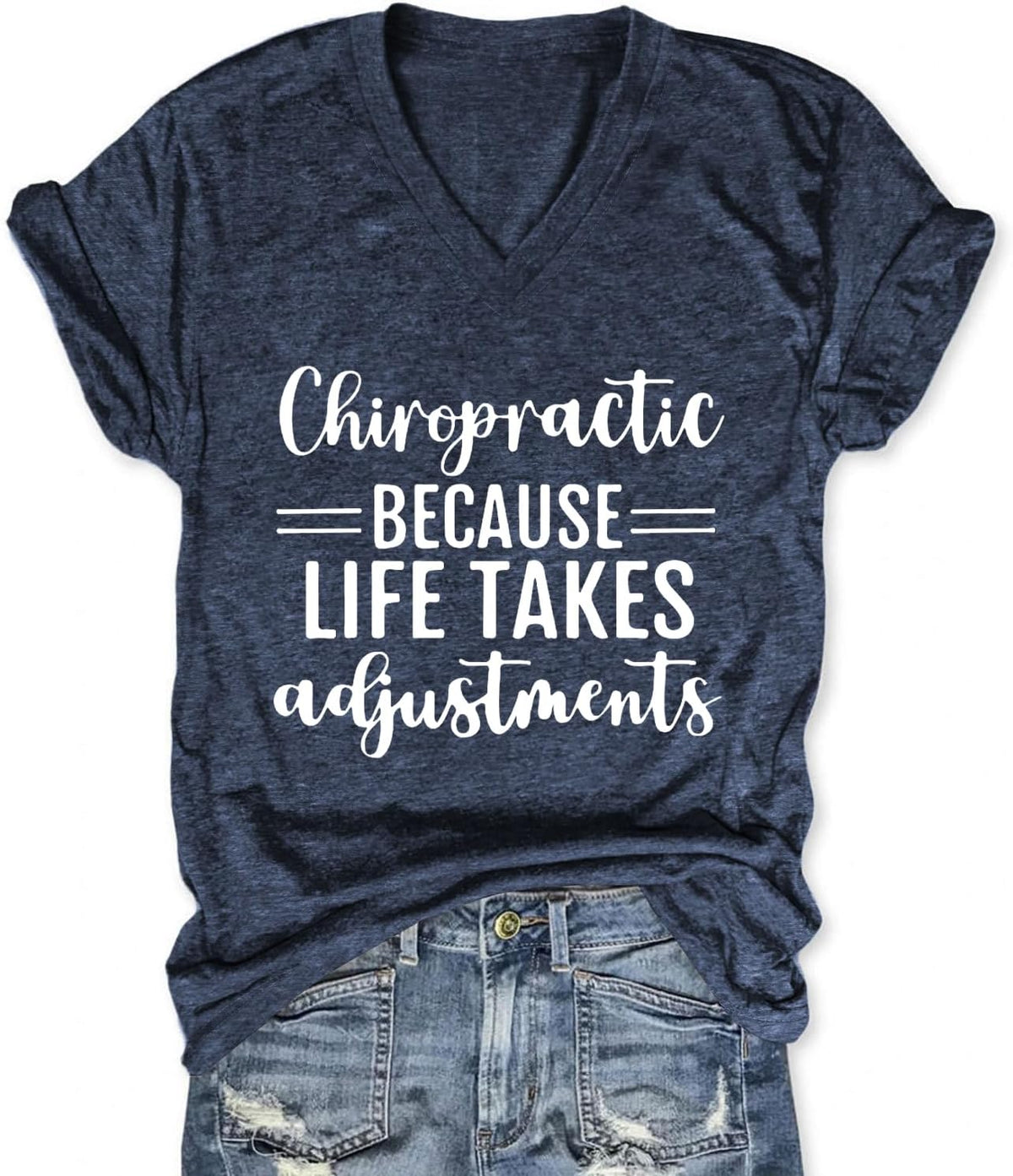 Chiropractor Shirt for Women Physiotherapist T Shirt Funny Letter Printed V Neck Summer Top Novelty Graphic Tee - Navy Blue