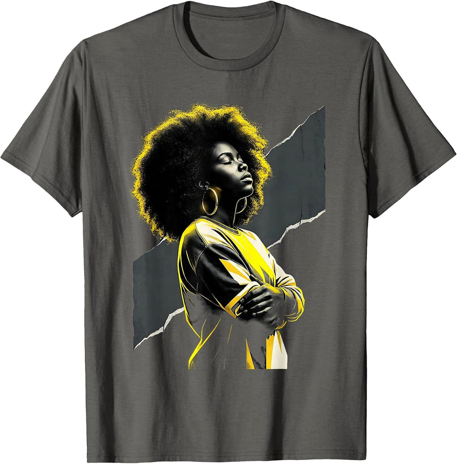 Black Afro Woman Streetwear Pride Everyday Casual T-Shirt - Asphalt Grey