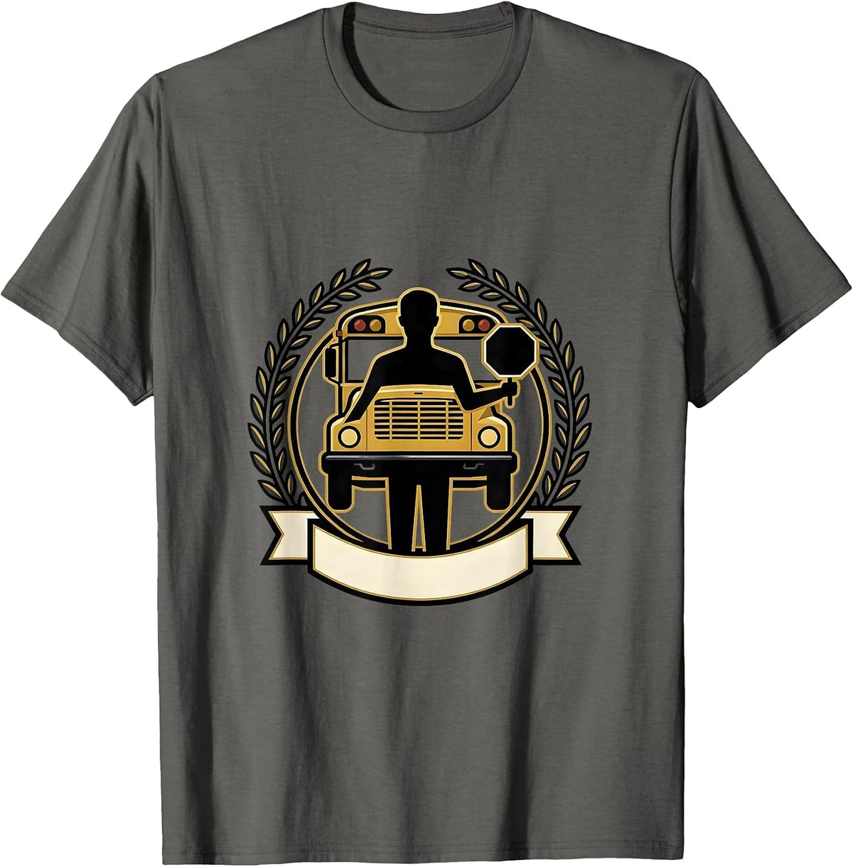 Men's School Bus Driver Crest Emblem Novelty Gift T-Shirt - Asphalt Grey