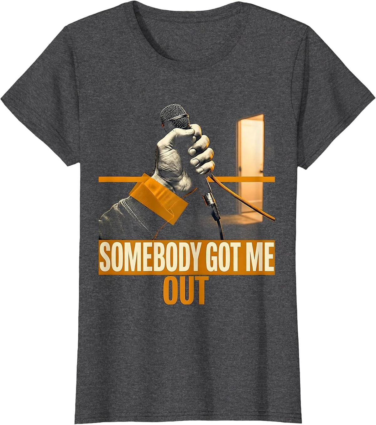 Women's Somebody Got Me Out Emergency Dispatcher Thin Yellow Line T-Shirt - Dark Heather Grey