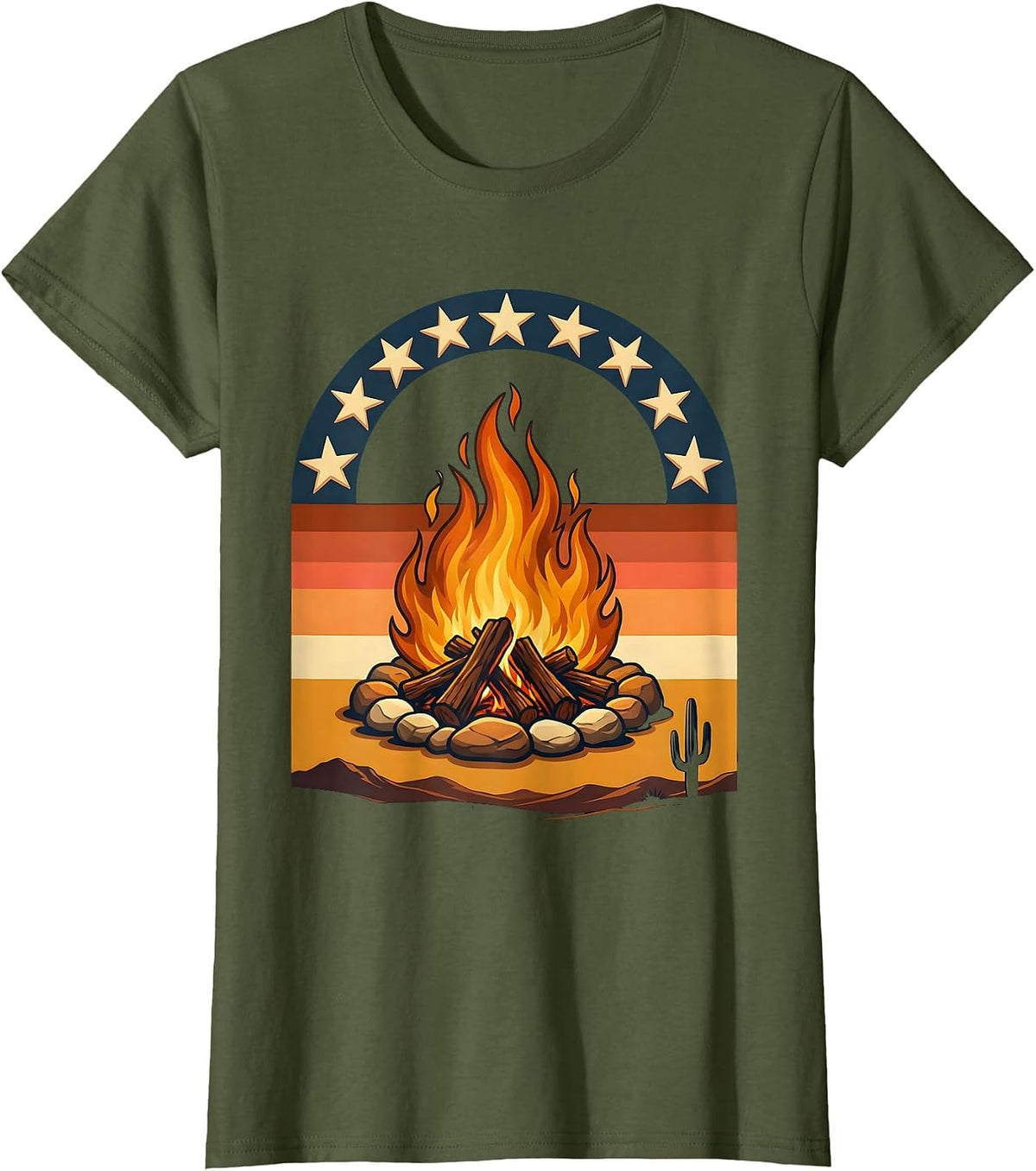 Women's Campfire Under the Stars Western Graphic Tee T-Shirt - Olive Green