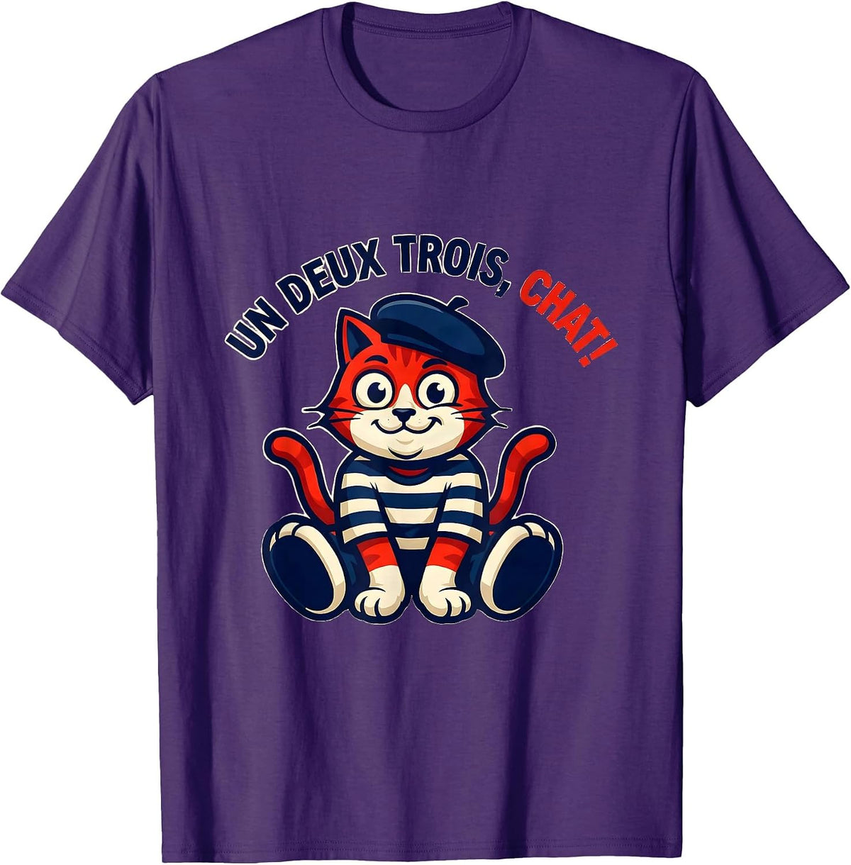 Un Deux Trois, Chat! Funny French Cat Lover Gift T-Shirt - Purple