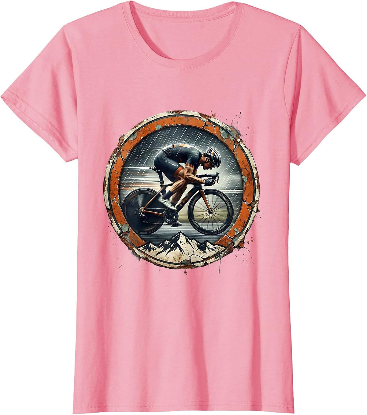 Women's Cyclist Speeding Downhill in the Rain Graphic T-Shirt - Pink