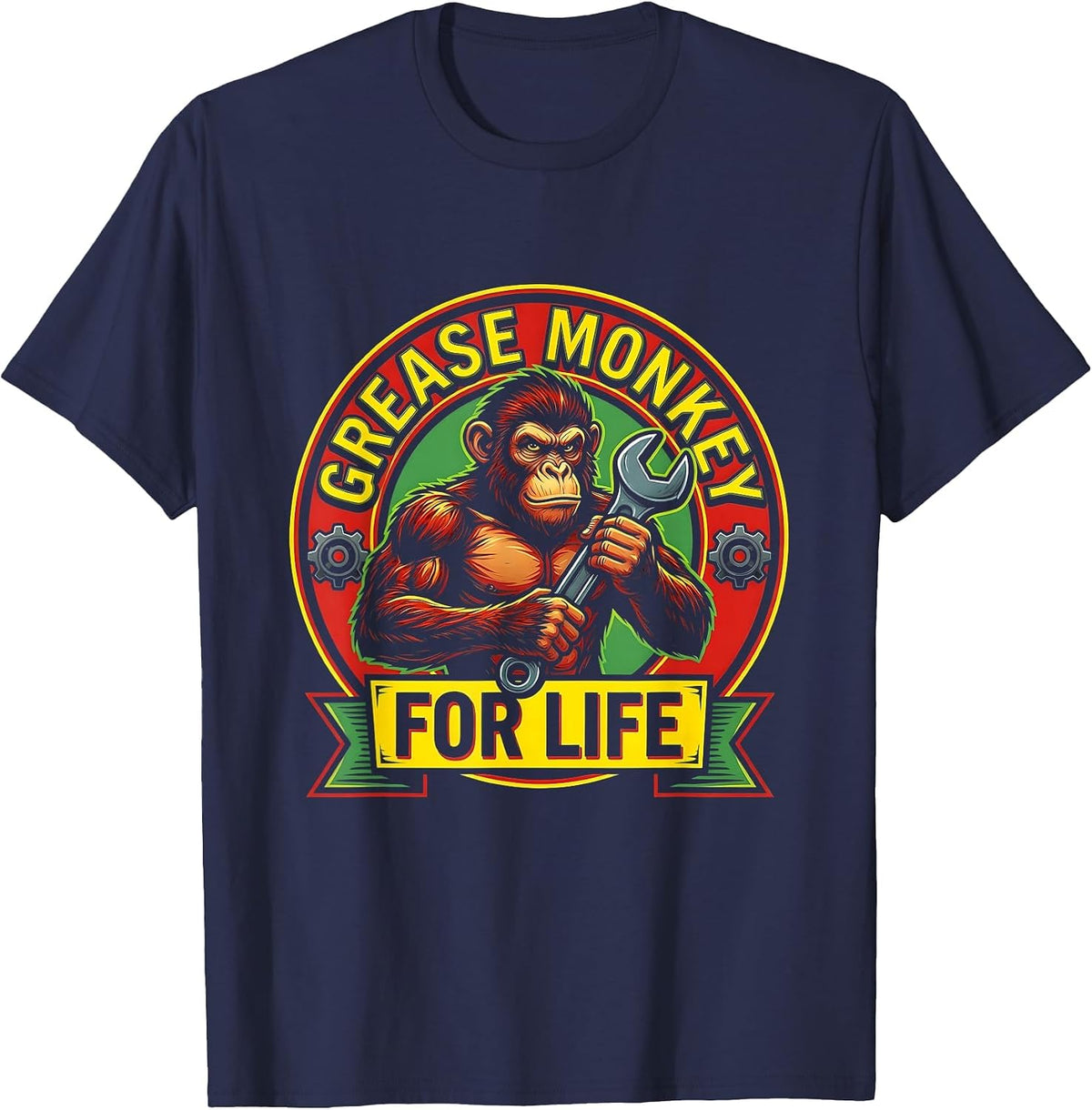 Grease Monkey For Life Mechanic Design T-Shirt - Navy Blue