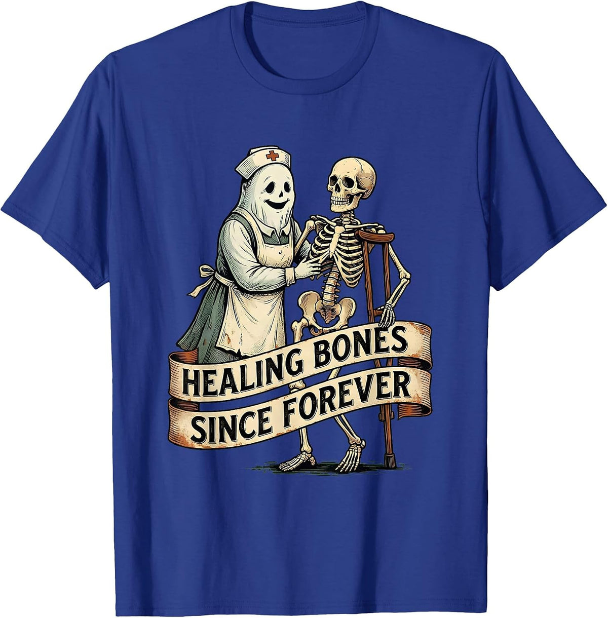 Men's Halloween Nurse Ghost Physical Therapist Design T-Shirt - Royal Blue