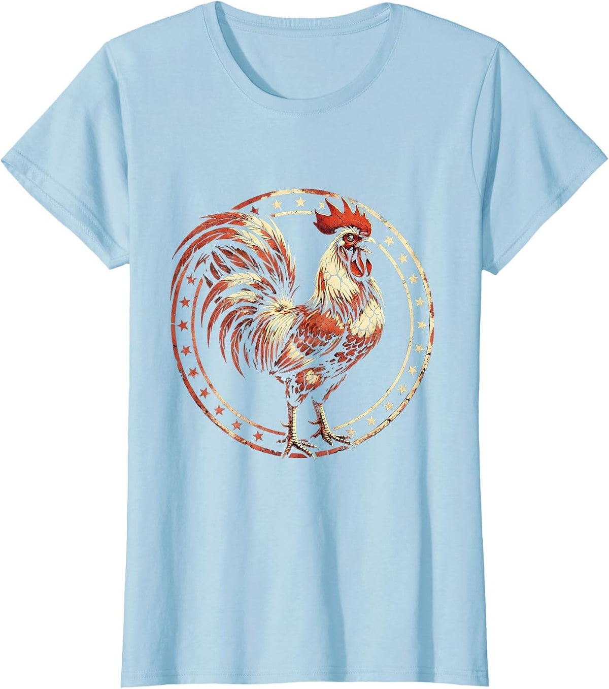 Women's Rooster Crowing at Farm Sunrise Illustration T-Shirt - Baby Blue