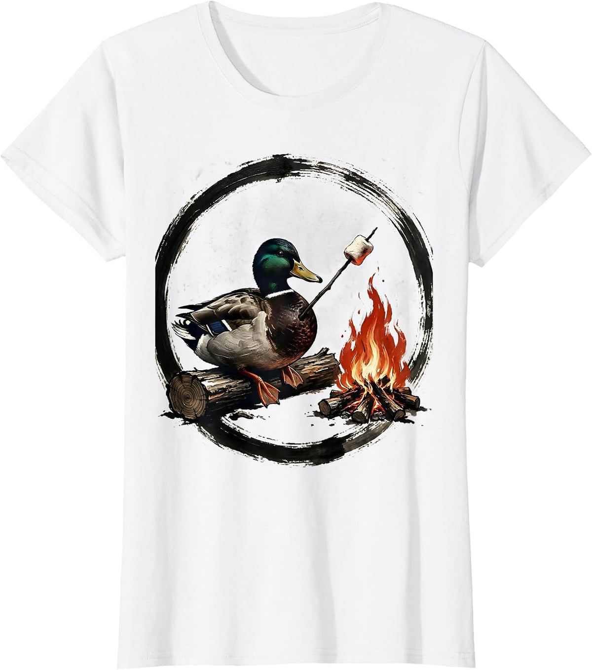 Women's Duck Roasting Marshmallow Over Campfire T-Shirt - White