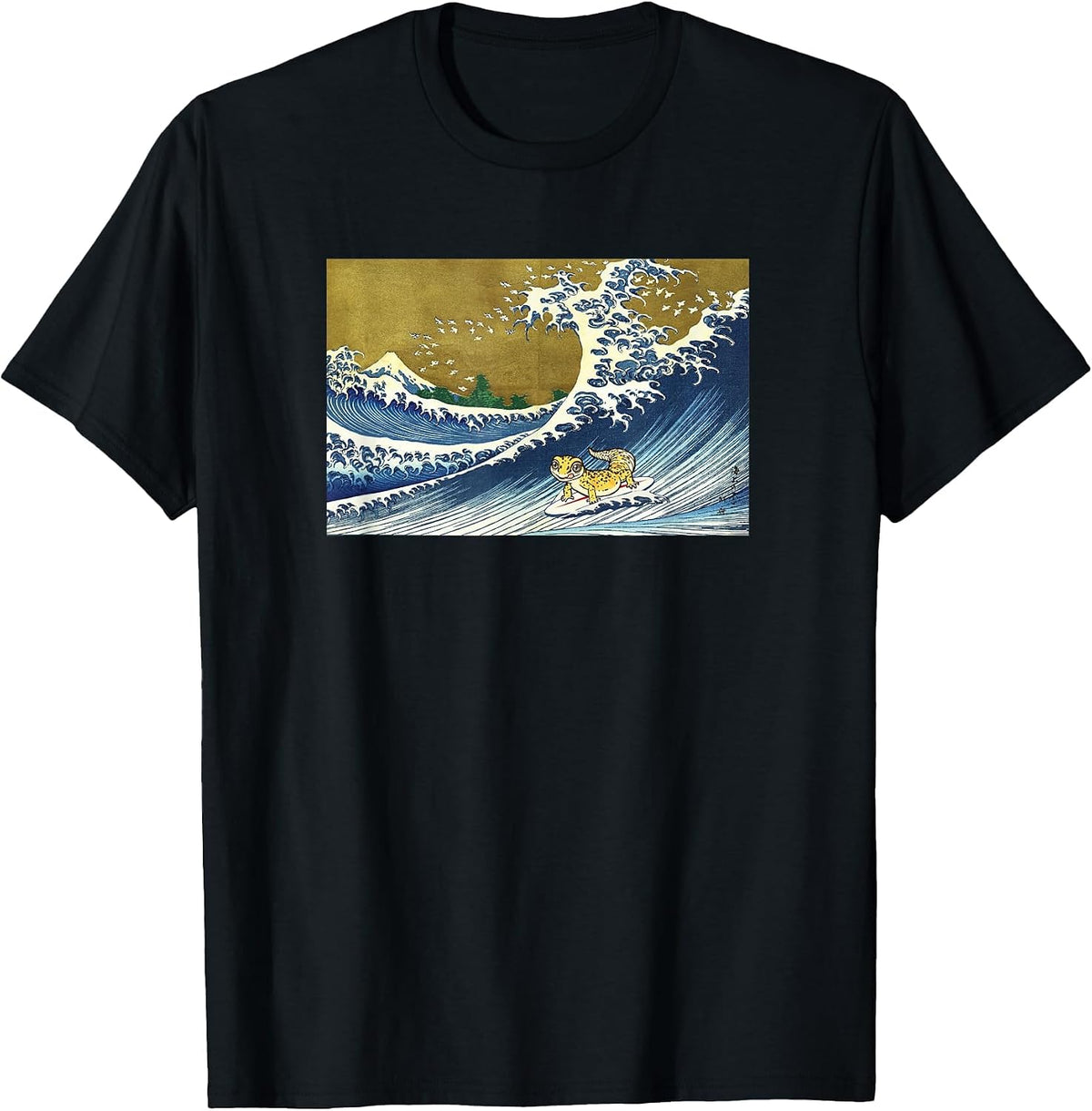 Cute Kids Retro Vintage Reptile Surfing Leopard Gecko Lover T-Shirt - Black