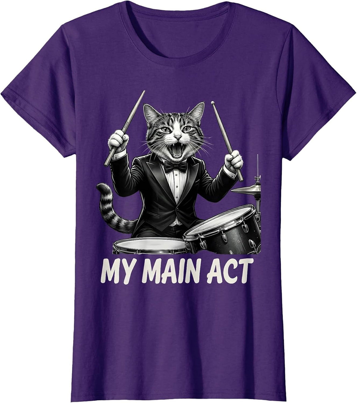 Women's My Main Act Funny Cat Rock Band Musician Humor T-Shirt - Purple