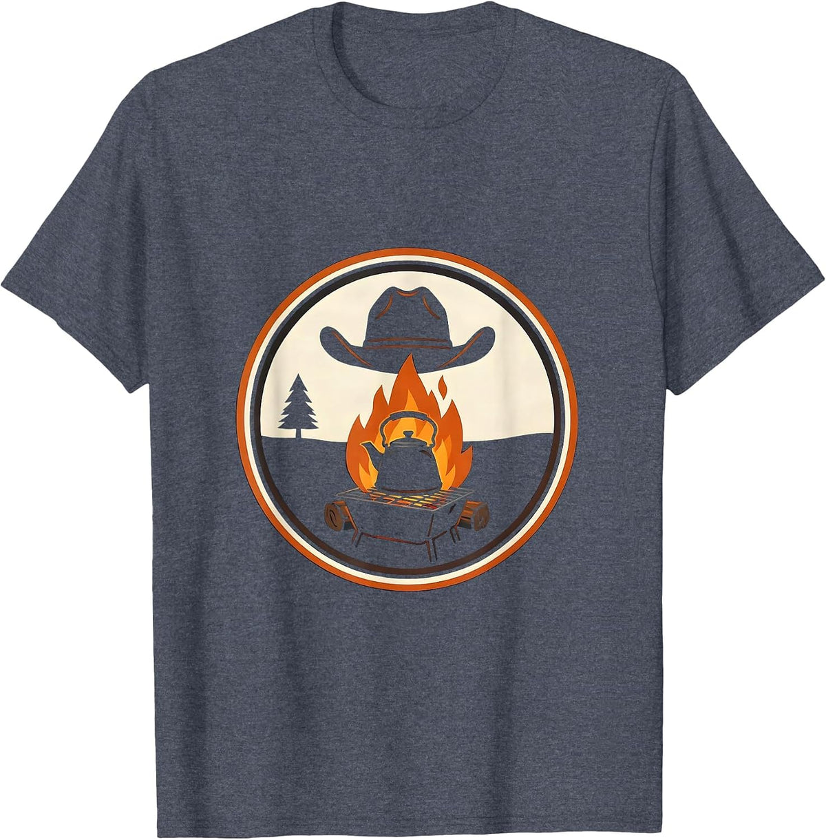 Cowboy Campfire Coffee Pot Western Graphic T-Shirt - Heather Blue
