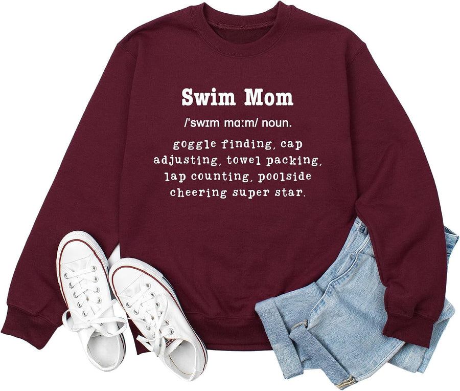 Swim Mom Sweatshirt for Women Swimmer Mama Trendy Casual Long Sleeve Crewneck Pullover Tops Swimming Lovers Gift - Red