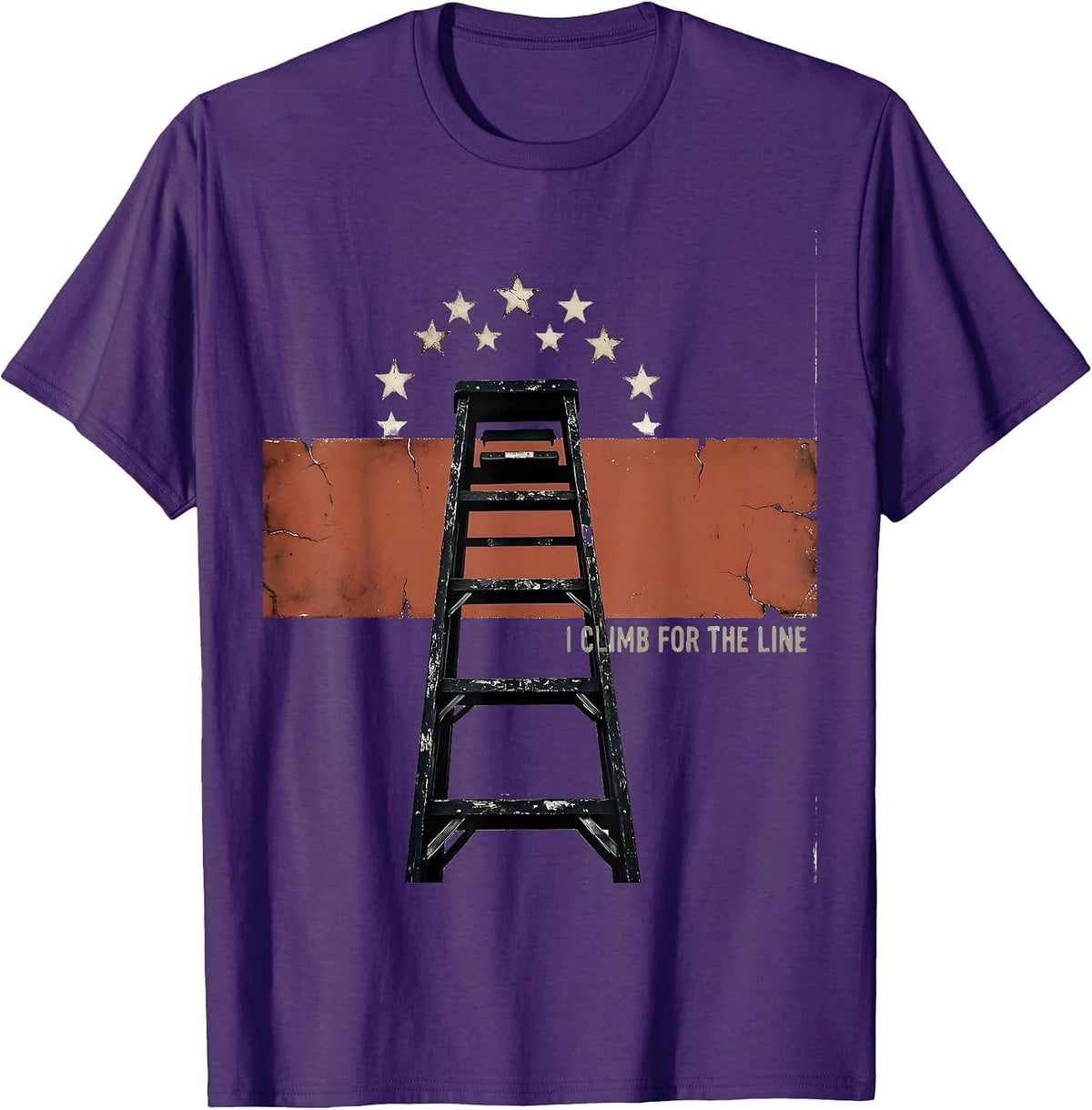 I Climb For The Line Distressed Firefighter Pride Humor Thin T-Shirt - Purple