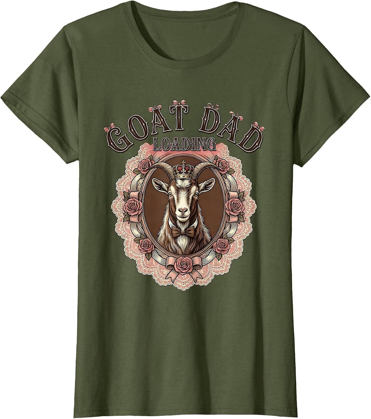 Women's Goat Dad Loading Funny Goat Parent Design T-Shirt - Olive Green