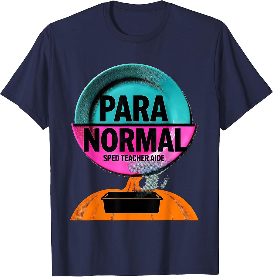 Para Normal SPED Teacher Aide Ghost Risograph Halloween T-Shirt - Navy Blue