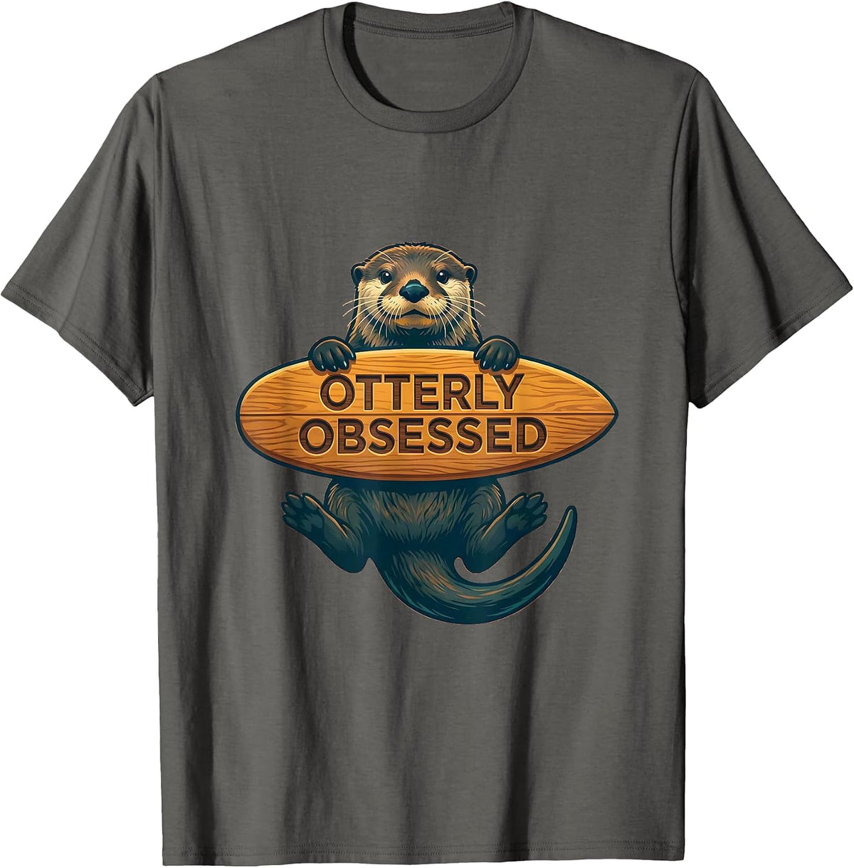 Men's Otterly Obsessed Sea Otter Lover Design T-Shirt - Asphalt Grey
