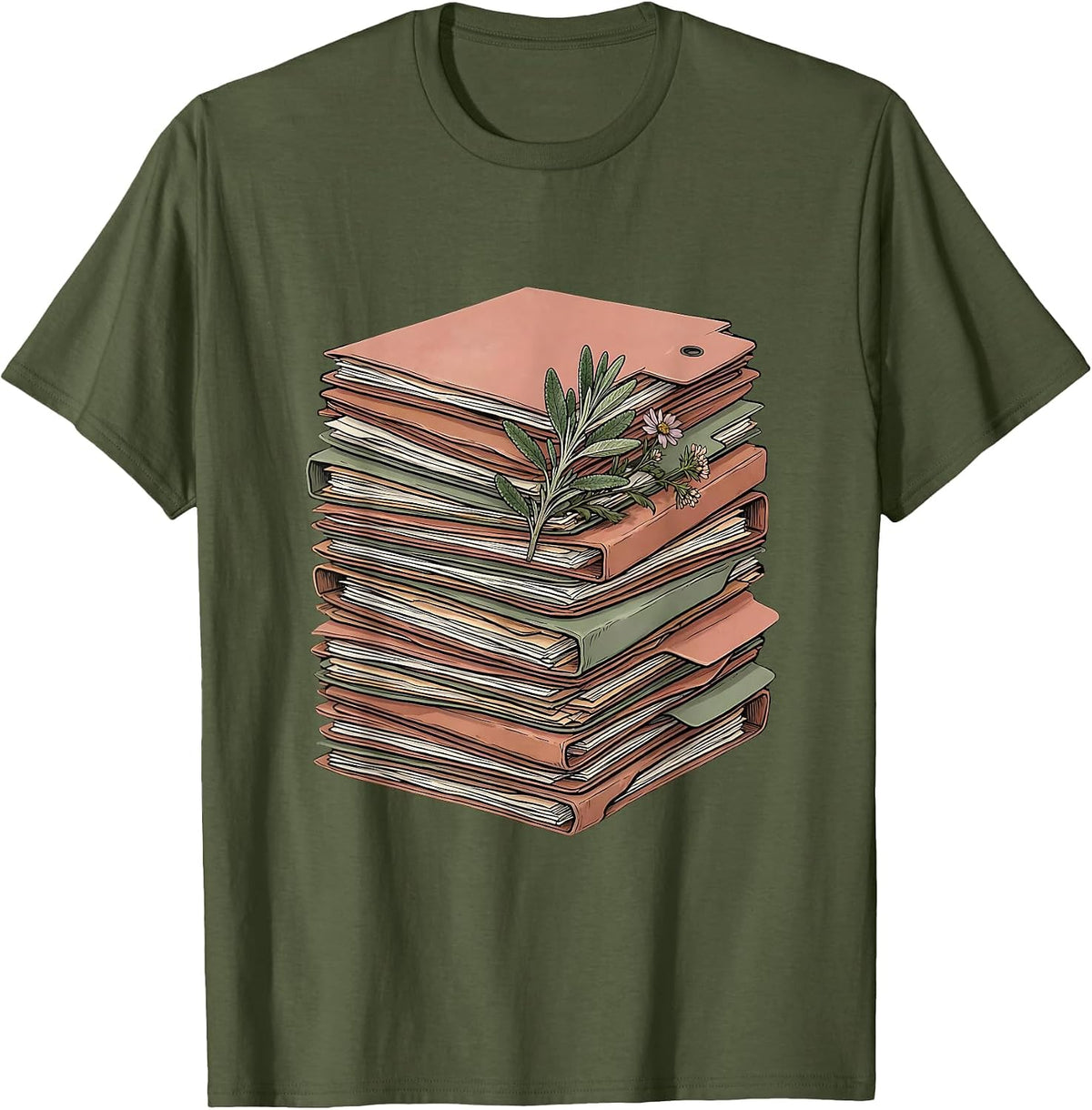 Sped Teacher Colorful Desk Folders Graphic T-Shirt - Olive Green