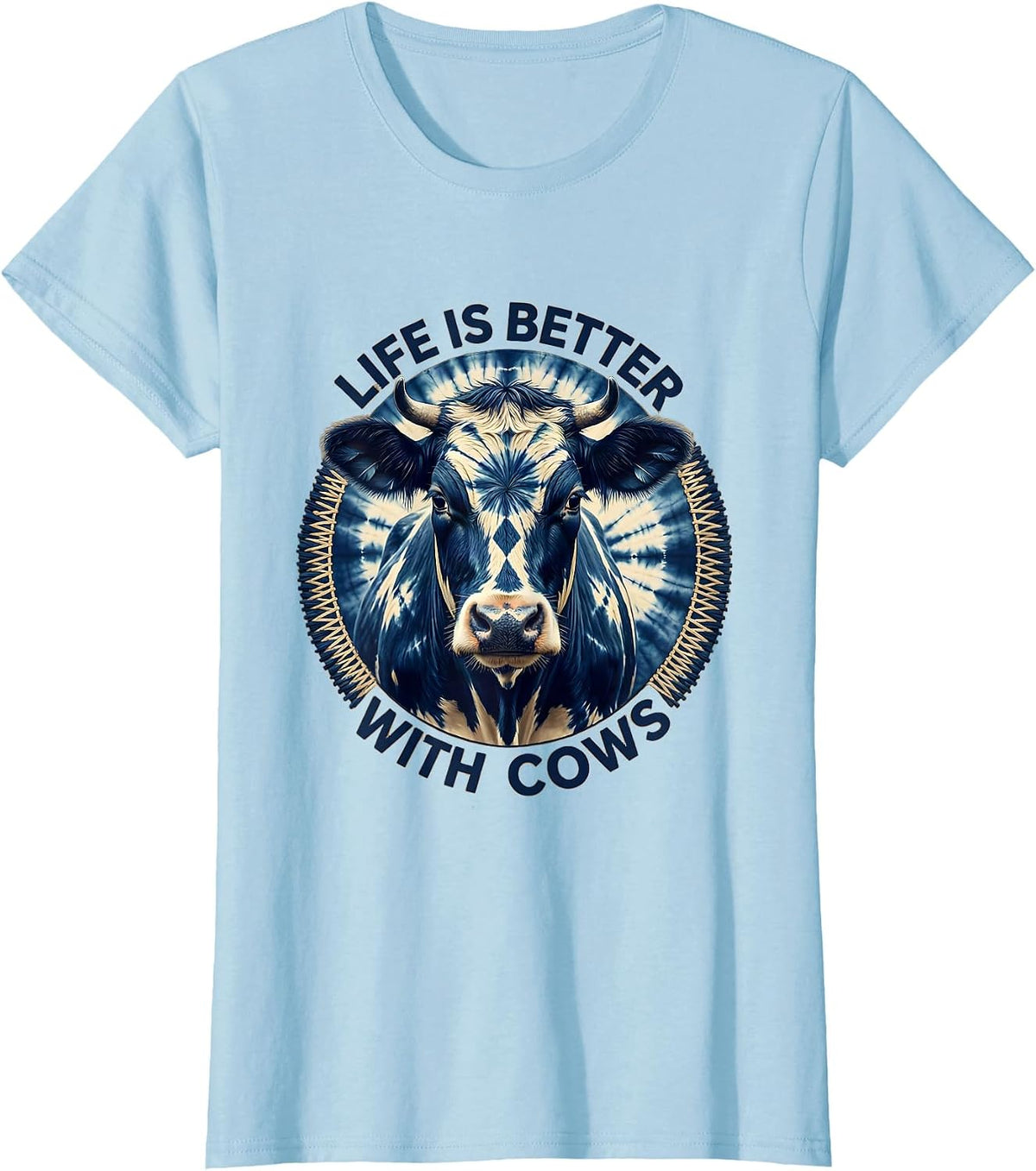 Women's Life Is Better With Cows Farmlife Design T-Shirt - Baby Blue