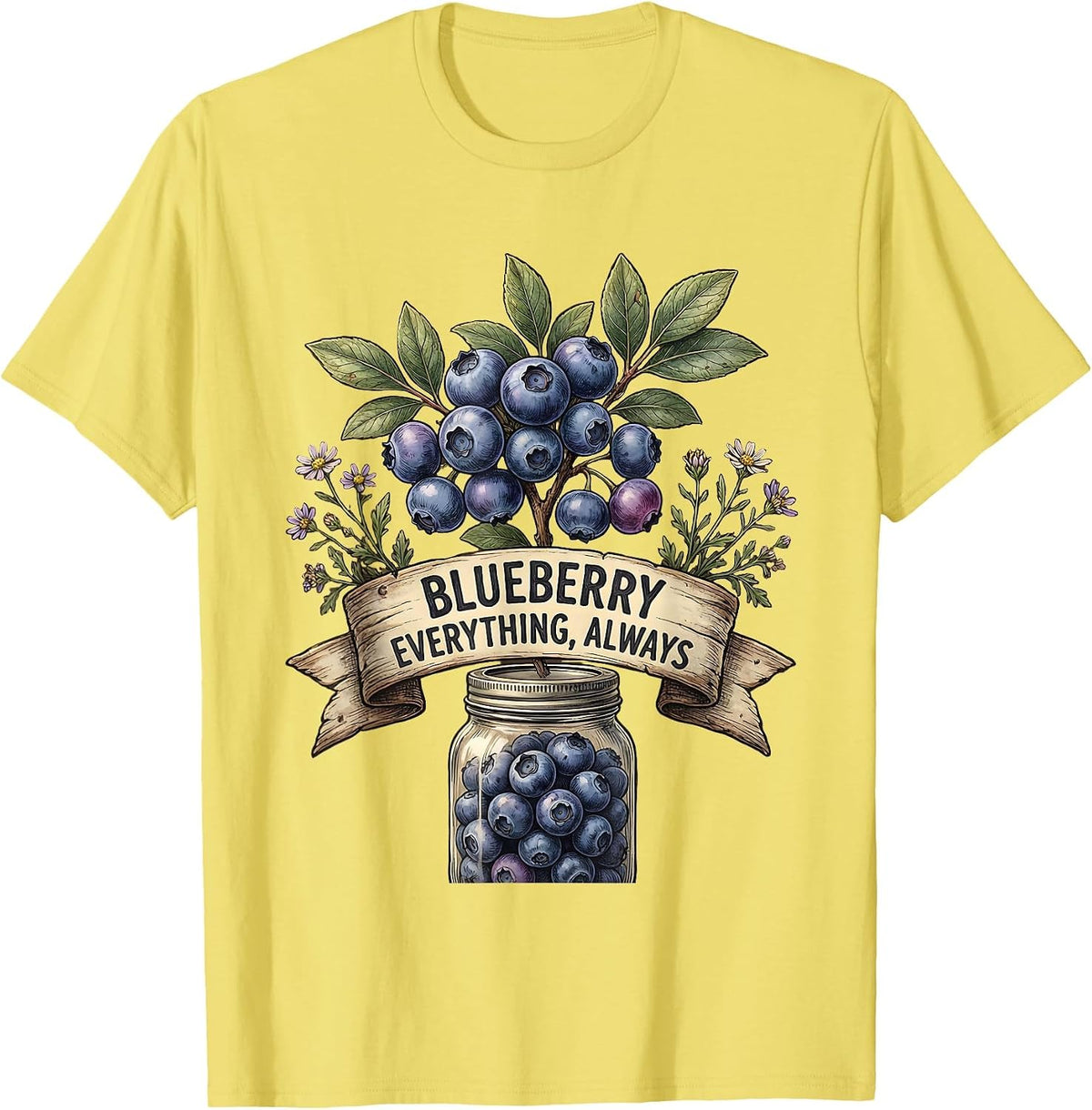 Men's Blueberry Everything Always Bold Fruit Design T-Shirt - Lemon Yellow