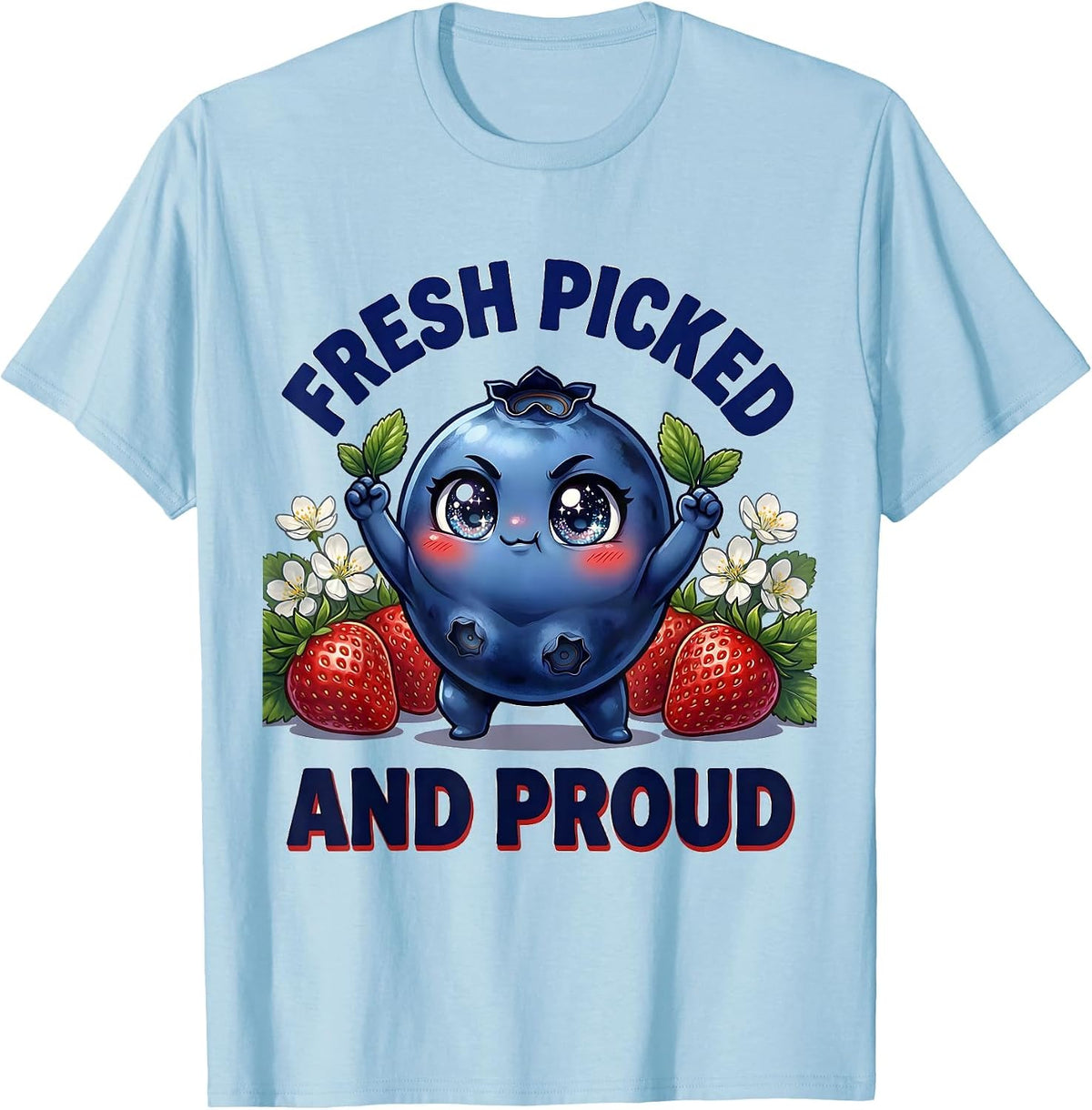 Men's Red White and Blueberries Fresh Picked Design T-Shirt - Baby Blue
