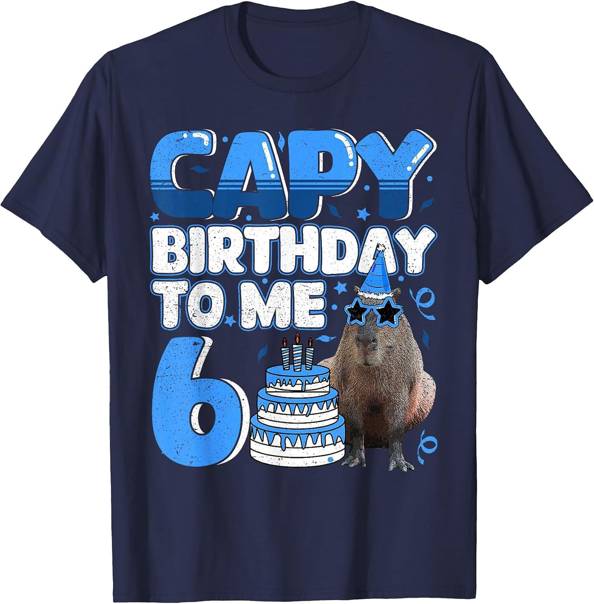 6 Years Capy Birthday to me Capybara 6th Birthday T-Shirt - Navy Blue