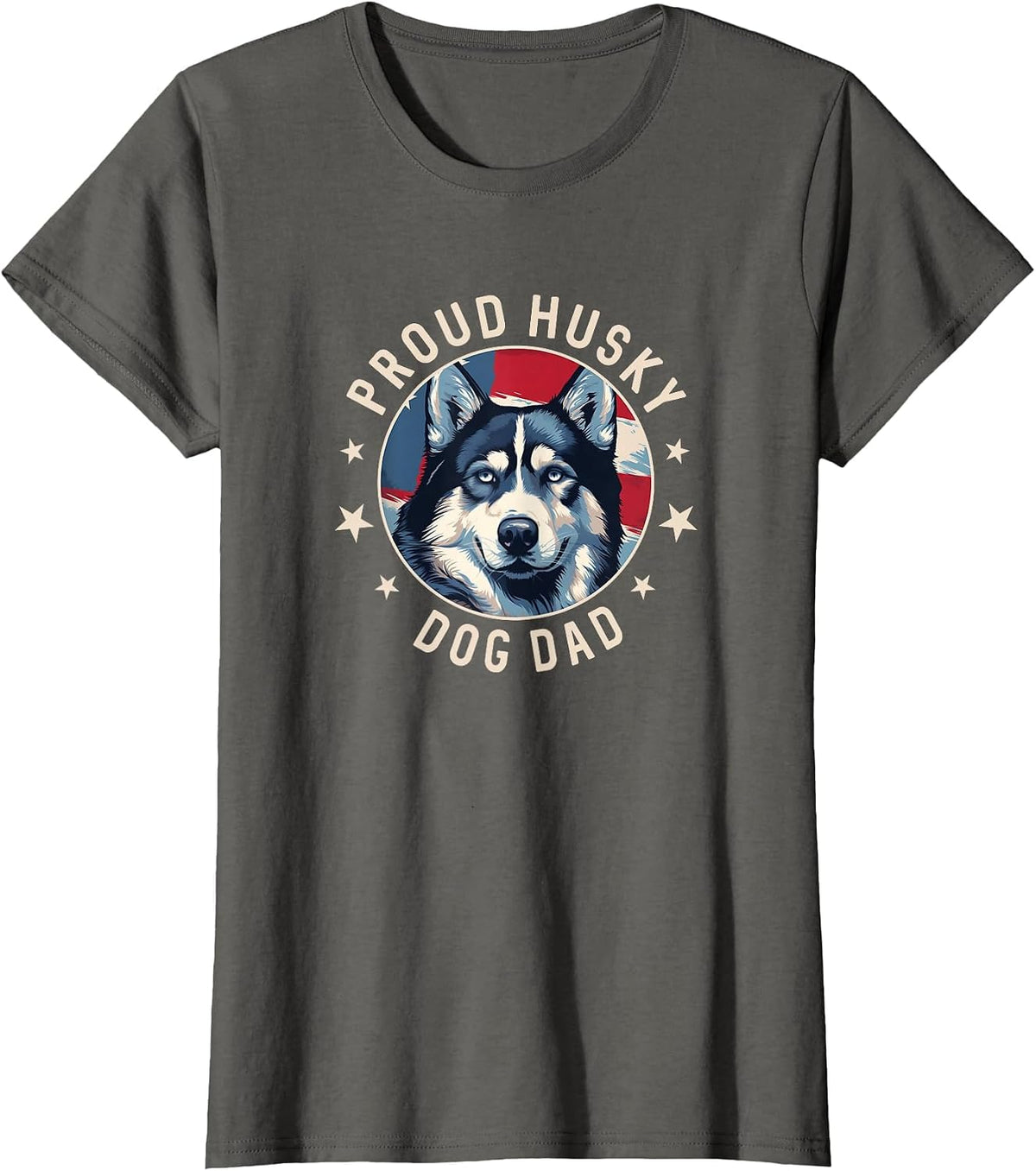 Proud Husky Dad American Flag Patriotic Husky Dad T-Shirt - Asphalt Grey