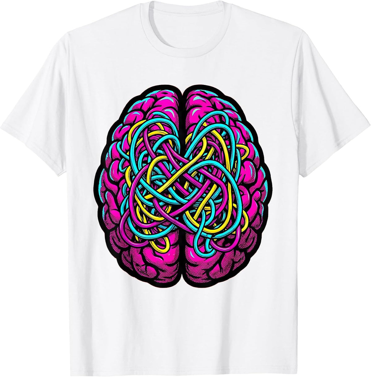 Men's Dyslexia Awareness Brain Colorful Wiring Illustration T-Shirt - White