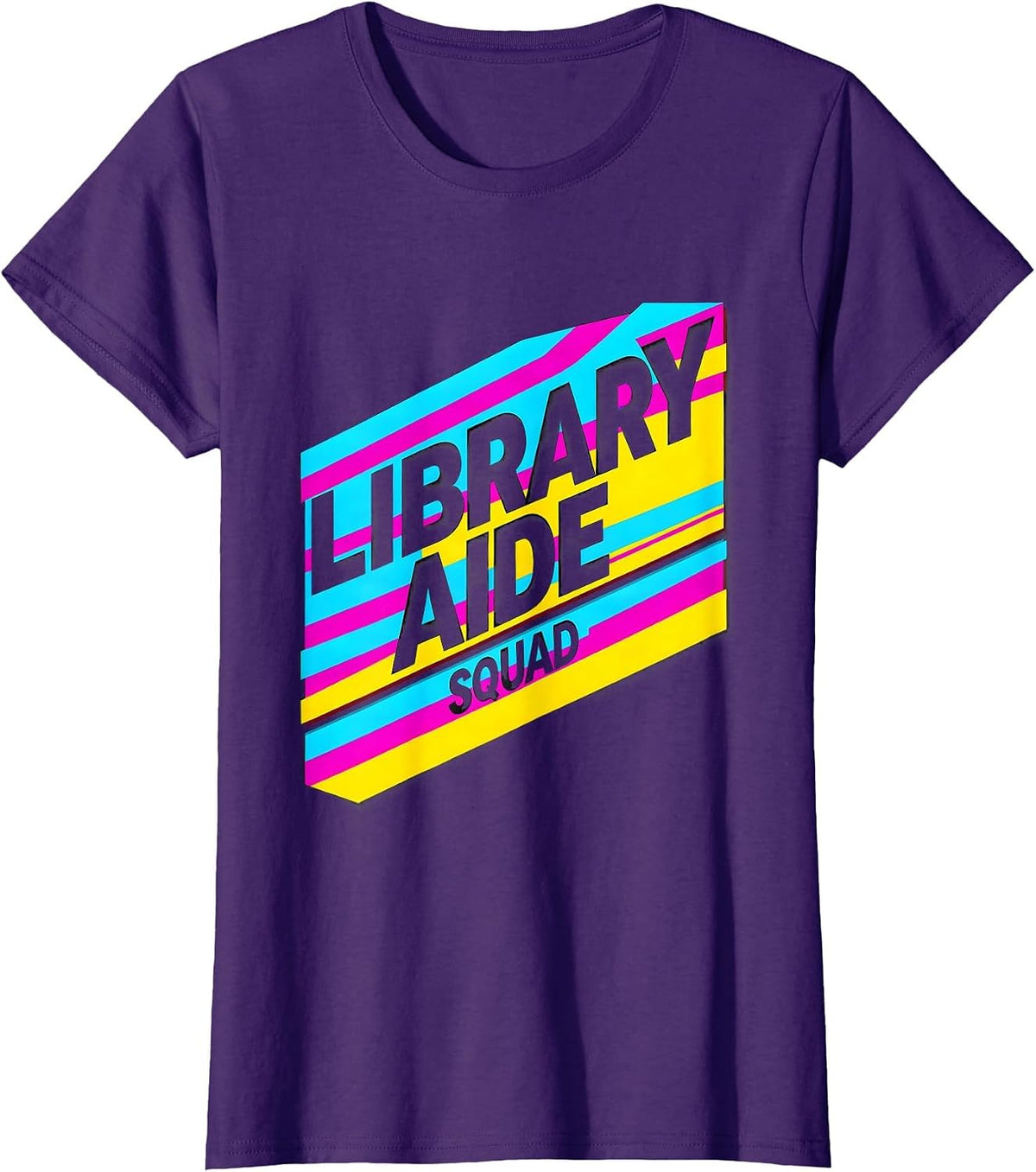 Women's Library Aide Squad New Wave Typography Back To School Staff T-Shirt - Purple