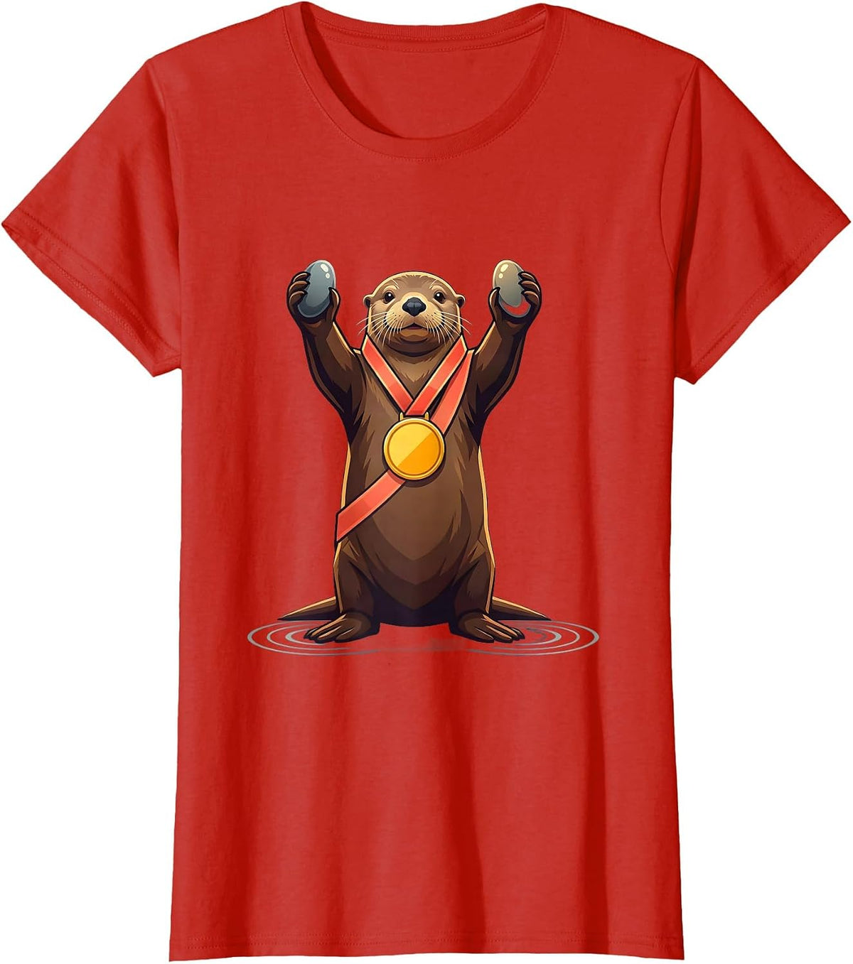 Women's Proud Sea Otter Medal Cute Otter Lover Gift T-Shirt - Red