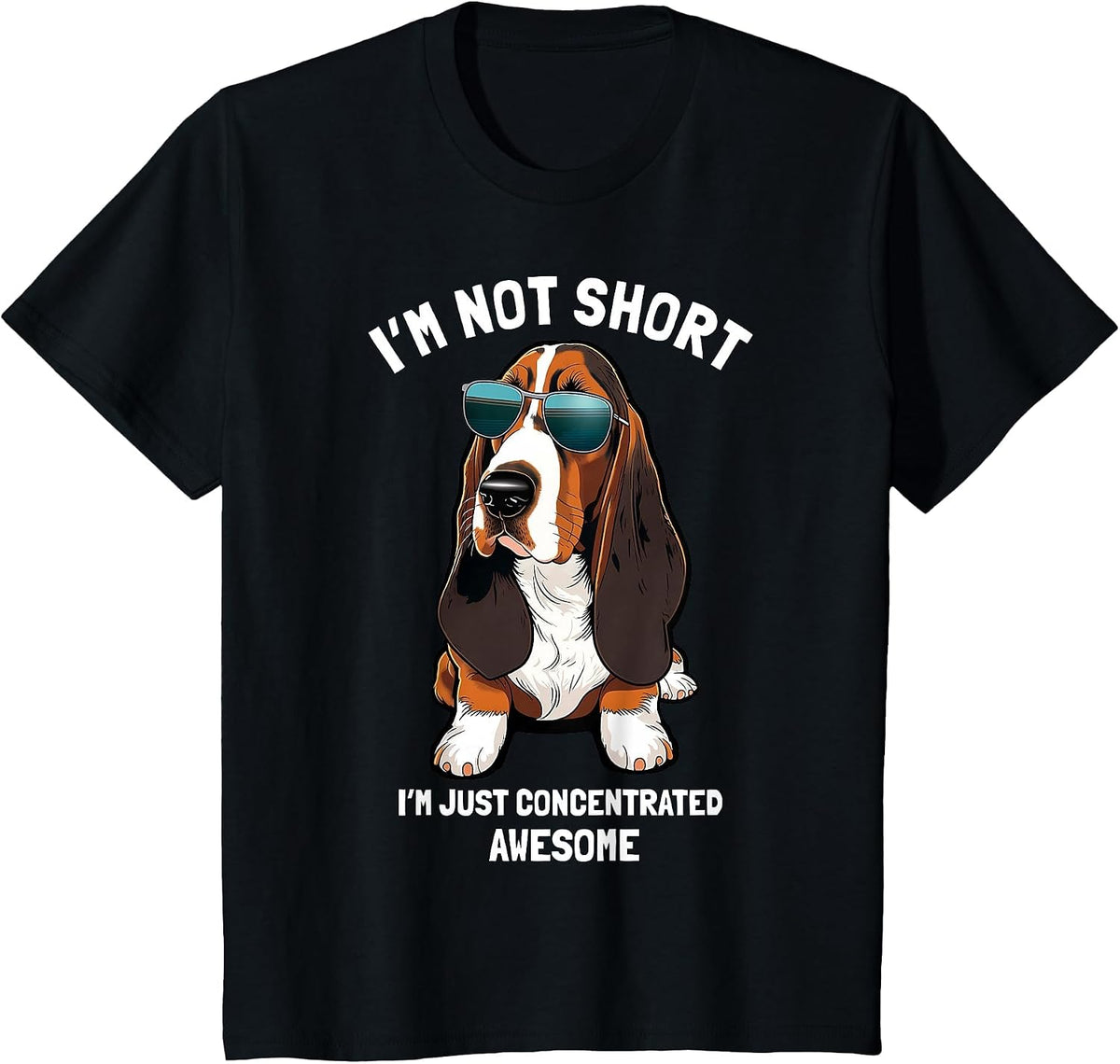 Im Not Short Im Just Concentrated Awesome Funny Basset Hound T-Shirt - Black