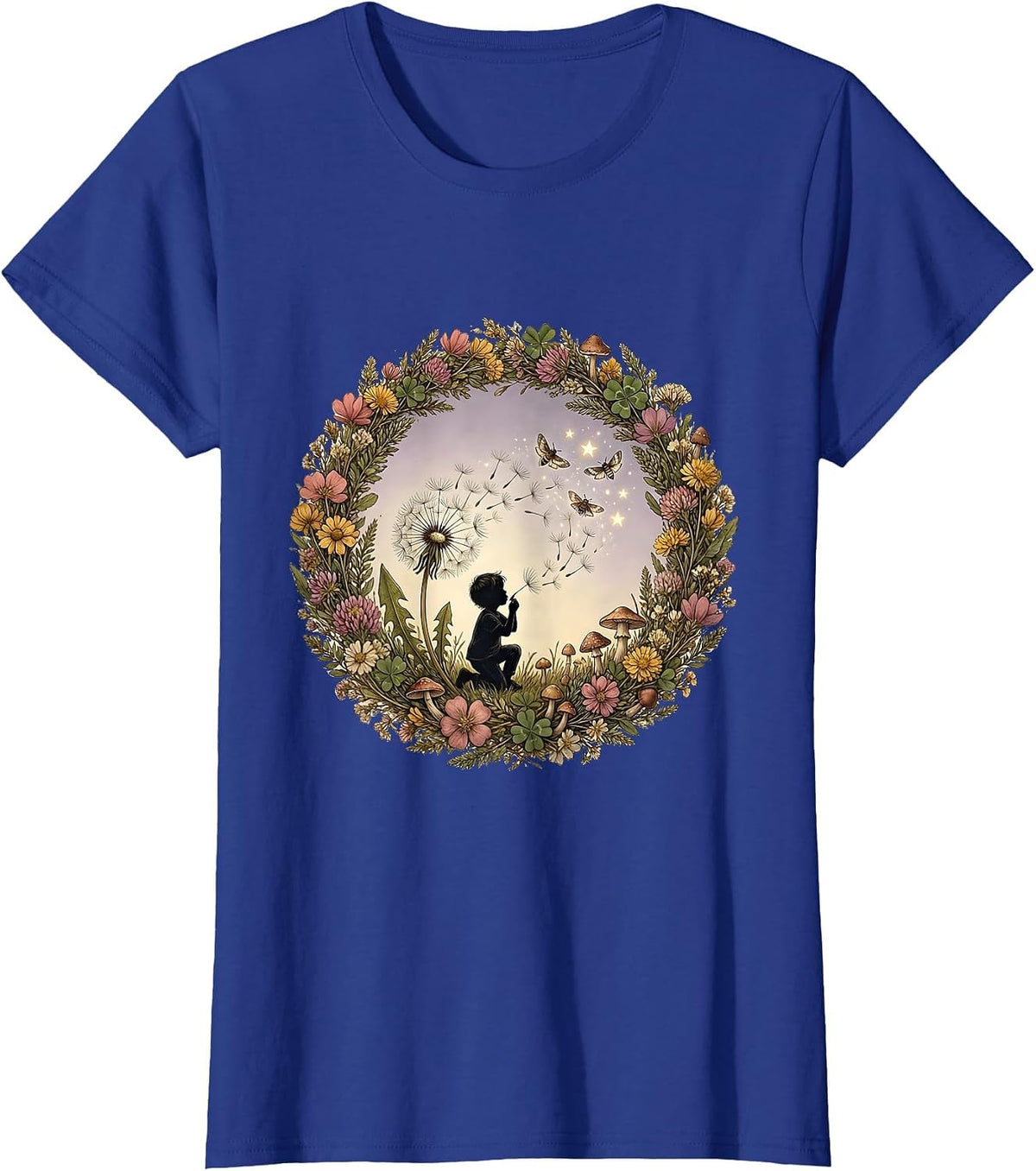 Women's Autism Awareness Child Dandelion Rainbow Graphic T-Shirt - Royal Blue