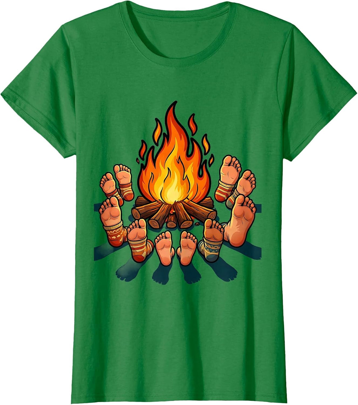 Women's Campfire Gathering Feet Around the Fire Design T-Shirt - Kelly Green