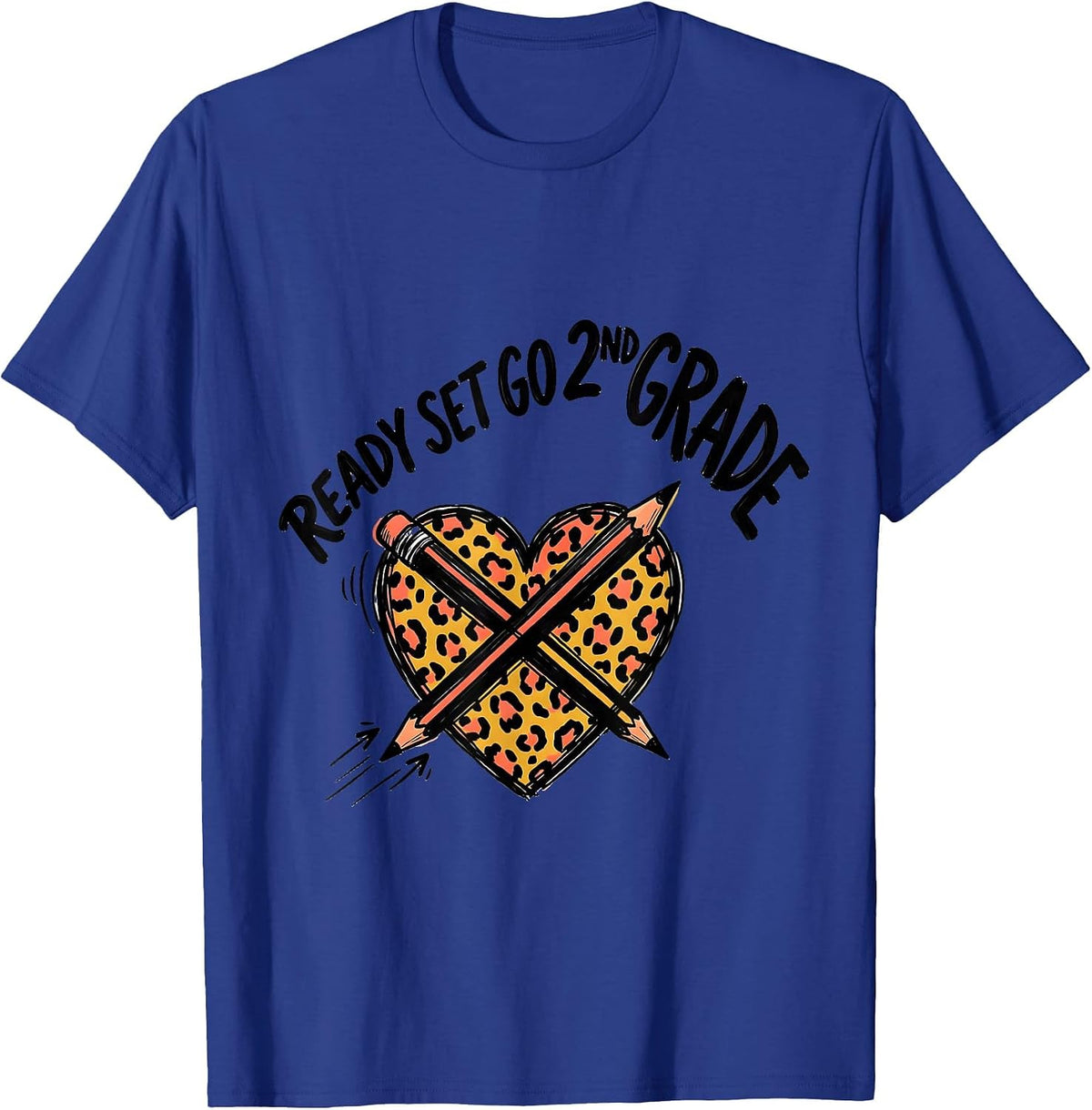 Ready Set Go 2nd Grade Leopard Heart Back To School Girl T-Shirt - Royal Blue