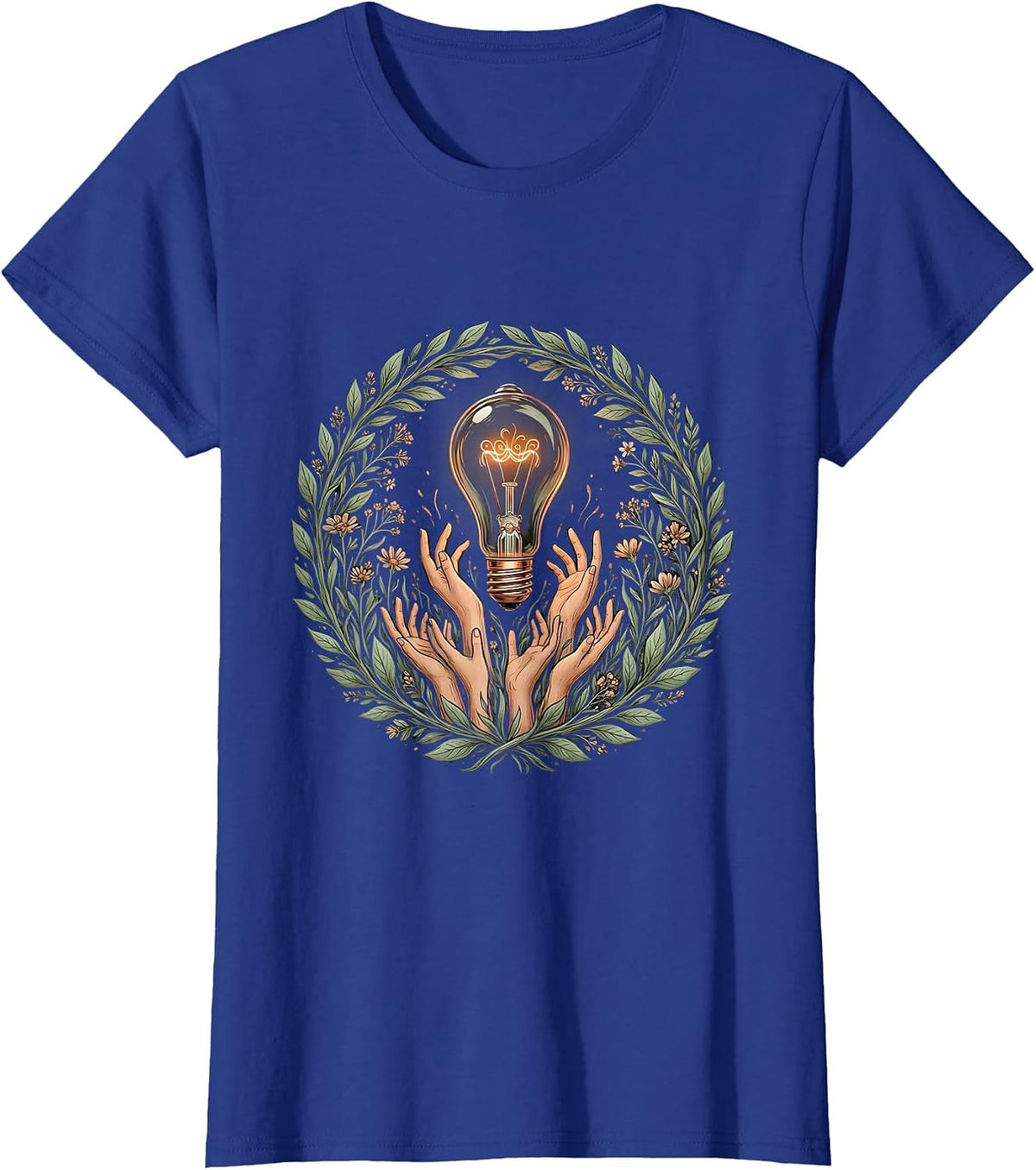 Women's Special Education Teacher Lightbulb Hands Design T-Shirt - Royal Blue